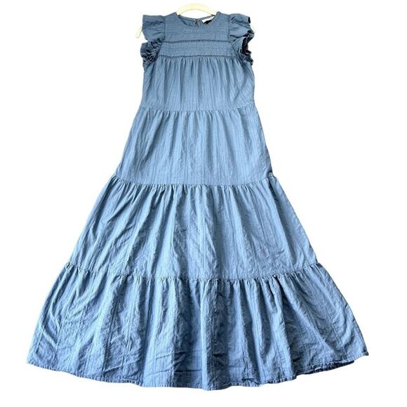 Universal Threads Dress XS Blue Ruffled Sleeve Tiered Embroidered Maxi Feminine - Picture 1 of 9